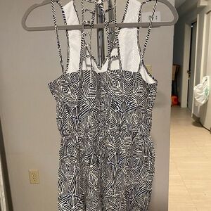 Geometric Black and White Strappy Romper